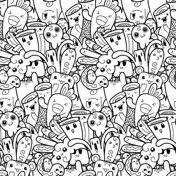 Patrón divertido doodle monstruos sin costura para impresiones, diseños y libros para colorear
 - Vector, Imagen