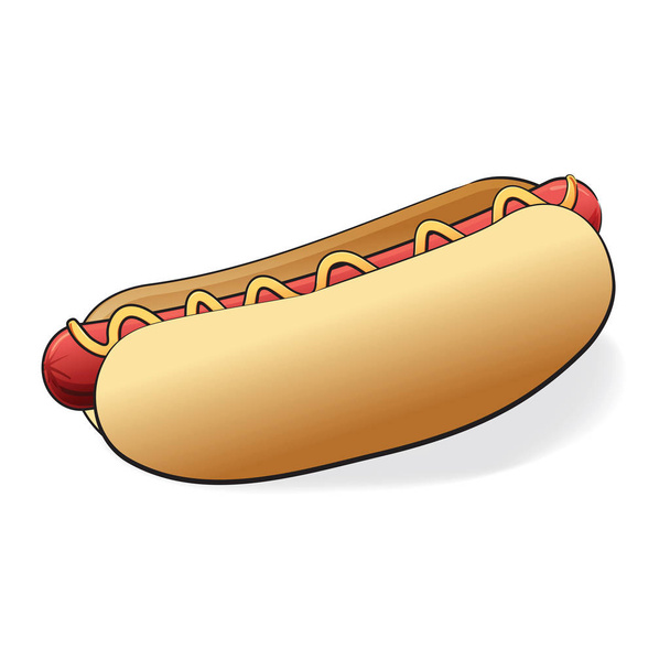Illustration eines köstlichen Hot Dogs auf einem Brötchen - Vektor, Bild