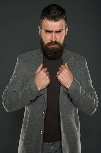 perfect style. Confident and handsome Brutal man. Mature hipster with beard. Male barber care. Bearded man. Hair and beard care. brutal caucasian hipster with moustache. his perfect style - Foto, Imagem