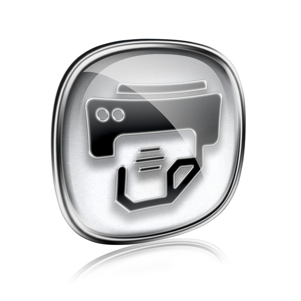 printer icon grey glass, isolated on white background. - Zdjęcie, obraz