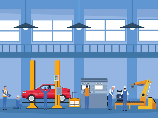 Arbeiter in Autofabrik - Vektor, Bild