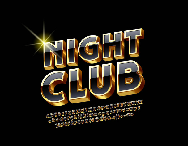 Elegant set of Black and Golden 3D Alphabet Letters, Numbers and Punctuation Symbols. Vector Logo with text Night Club. - Vektor, kép