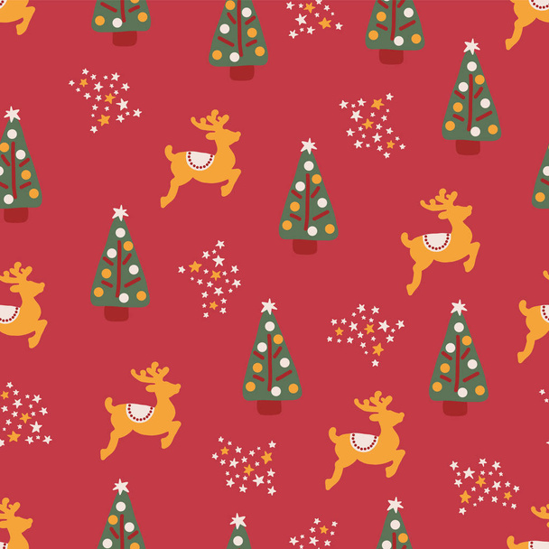 Новогодние елки северных оленей звезды бесшовные повторы
 - Вектор,изображение