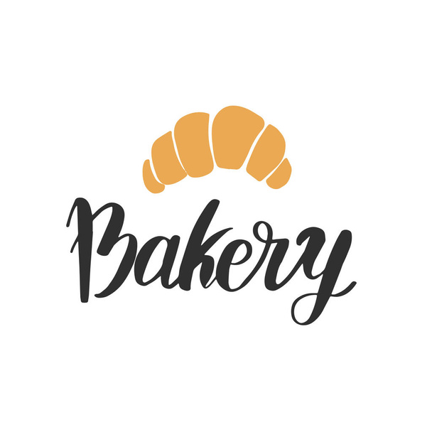  Bakery, dessert shop or bakehouse logo, tag or label design. Text and croissant on white background. Home baking logotype lettering phrase - Foto, imagen