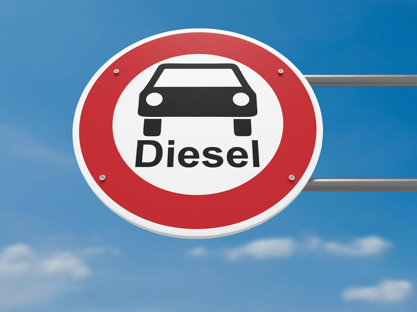 Έννοια της προστασίας του περιβάλλοντος σημάδι γερμανική κυκλοφορίας: Ντίζελ αυτοκίνητα απαγορεύονται απαγόρευση κυκλοφορίας - Φωτογραφία, εικόνα