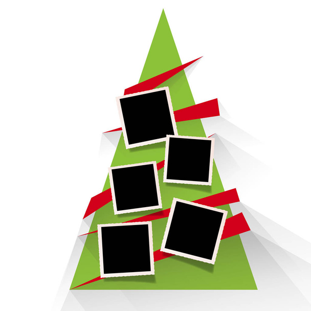 Árbol de Navidad con fotos, marcos en blanco. Plantilla vectorial con imágenes para insertar
 - Vector, Imagen
