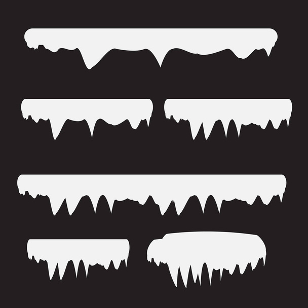 Marcos vectoriales de nieve y hielo. Gorras de nieve de dibujos animados de invierno, ventisqueros y carámbanos. Ilustración de gorra de nieve para diseño web
 - Vector, Imagen