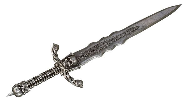 длинный меч с черепом и костями на изолированном белом фоне. 3d иллюстрация
 - Фото, изображение