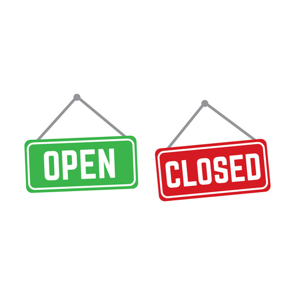 Open and closed vector store signs red and green. Shop banner door open illustration - Вектор, зображення