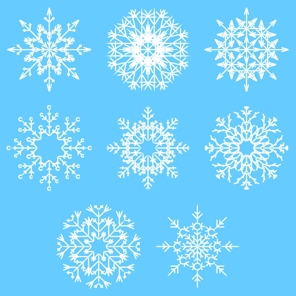 colección de copos de nieve de cristal abstracto helado artístico aislado sobre fondo azul
    - Vector, Imagen