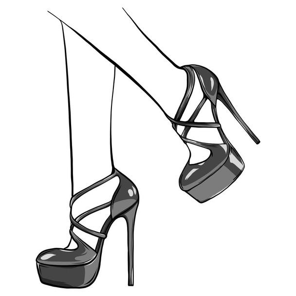Vector girls in high heels. Fashion illustration. Female legs in shoes. Trendy picture in vogue style. Fashionable women. Stylish ladies. - Vector, Image
