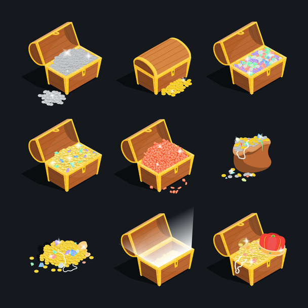 Treasures Signs 3d Icon Set Isometric View. Vector - Διάνυσμα, εικόνα