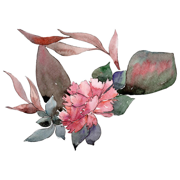 Red botanical flower. Isolated bouquet illustration element. Green leaf. Watercolor background set. - Photo, Image