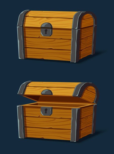 Set of isolated wooden chest or trunk,pirate crate - Vecteur, image