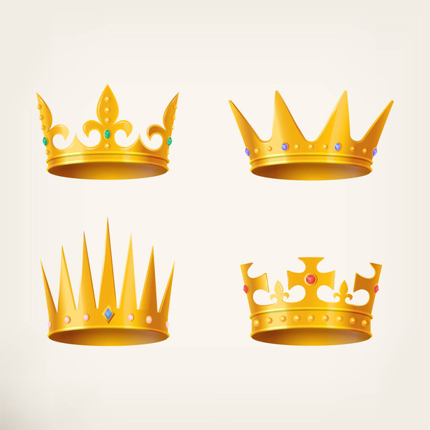 Κορώνες για βασιλιάς ή βασίλισσα, 3d βασιλικό κόμμωση - Διάνυσμα, εικόνα