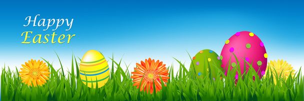 Happy Easter Banner With Grass And Eggs - Vektor, Bild