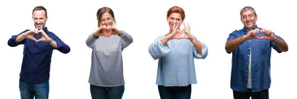 Collage of group of elegant middle age and senior people over isolated background smiling in love showing heart symbol and shape with hands. Romantic concept. - Foto, Bild