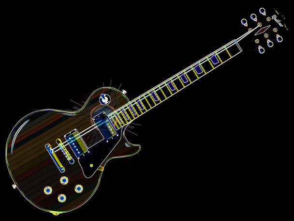 A classic style electric blues guitar in neon light abstract - Photo, Image
