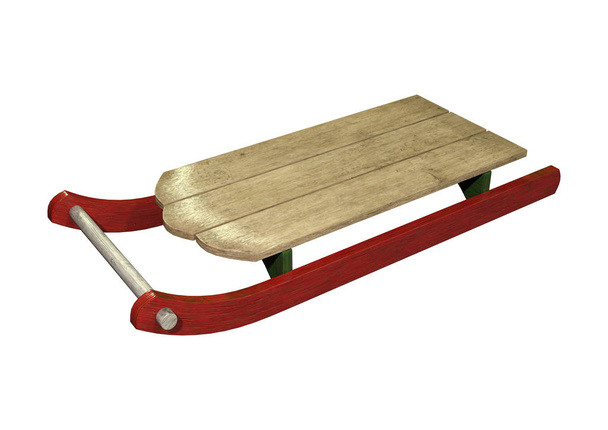 3D rendering of a vintage wooden sled isolated on white background - Fotografie, Obrázek
