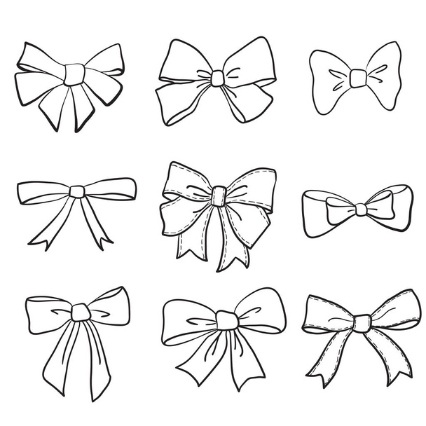 hand drawn bows collection, ribbon, decoraton. Giftbows - Vector, Image