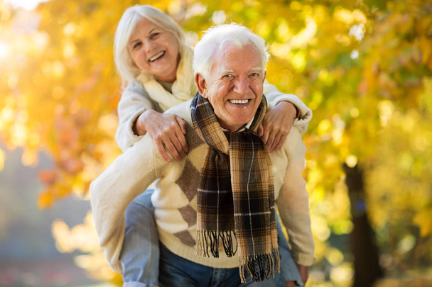 Senior couple in autumn park - Φωτογραφία, εικόνα