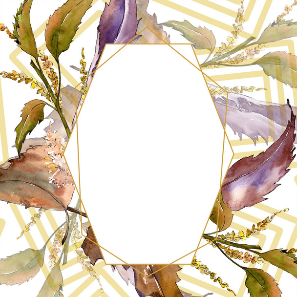Καφέ κάστανο φύλλα. Πλαίσιο συνόρων στολίδι κρύσταλλο. Φυτό κήπου φυλλώματος φύλλων. Ακουαρέλα φόντο. - Φωτογραφία, εικόνα