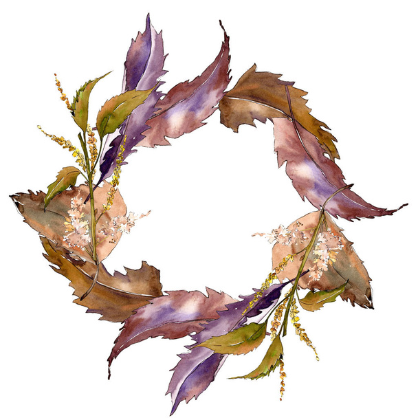 Brown chestnut  leaves. Frame border ornament wreath. Leaf plant garden foliage. Watercolor background illustration set. - Photo, Image