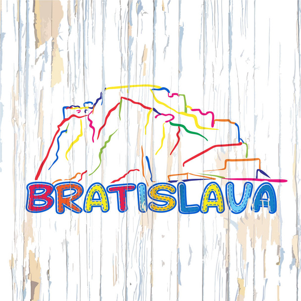 Πολύχρωμο Μπρατισλάβα σχεδίασης σε φόντο ξύλινη - Διάνυσμα, εικόνα
