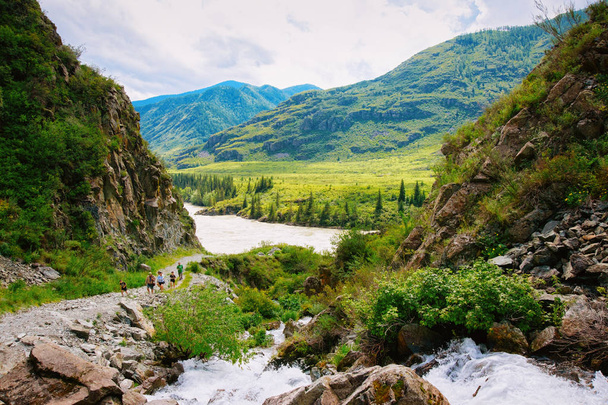 Nature of Altai mountains, Katun River and Waterfall in Siberia in Russia - Фото, зображення