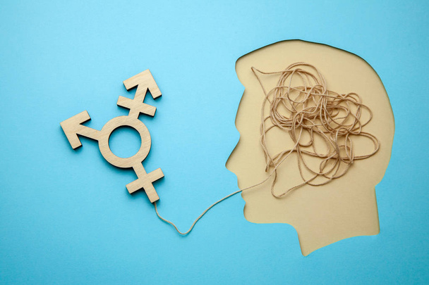 トランスジェンダーのシンボルです。性転換の考えと頭または反対の性別のための愛 - 写真・画像
