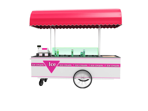 Vrachtwagen op wielen met ijs en ijs op verkoop 3d renderen op witte achtergrond geen schaduw - Foto, afbeelding