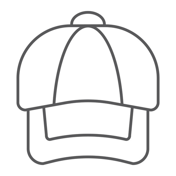 細い線のアイコン、服やカジュアルなキャップ、サイン、ベクトル グラフィックス、白い背景の上の線形パターンの帽子. - ベクター画像