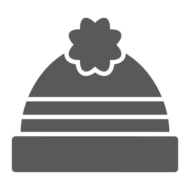 Winterhut Glyphen-Symbol, Kleidung und warm, Mütze Zeichen, Vektorgrafik, ein durchgehendes Muster auf weißem Hintergrund. - Vektor, Bild