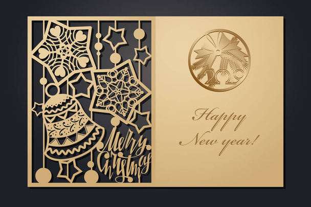 Template Cartões de Natal para corte a laser. Através da imagem de Ano Novo silhueta. ilustração vetorial
. - Vetor, Imagem