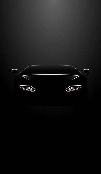 silhouette of the front of the car on a black background - Vetor, Imagem