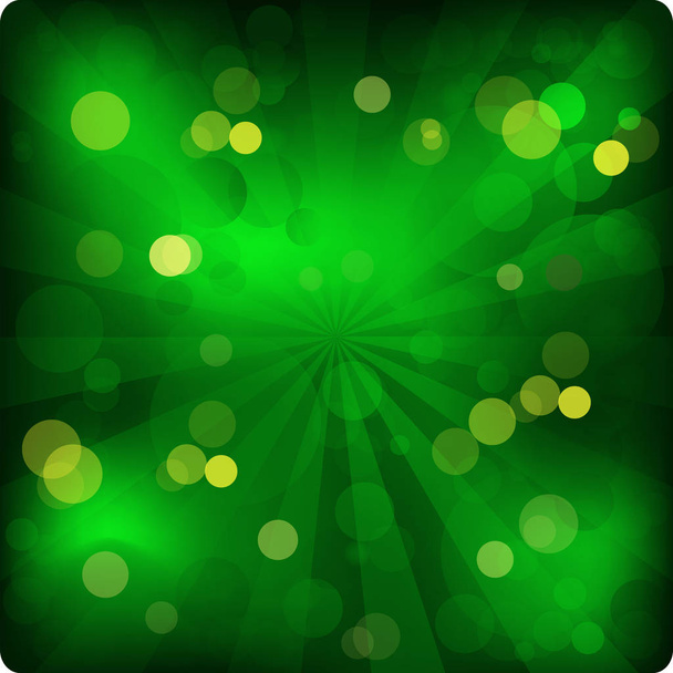 Christmas green background with yellow lights and explosion. Holiday banner. Vector illustration - Vector, Image