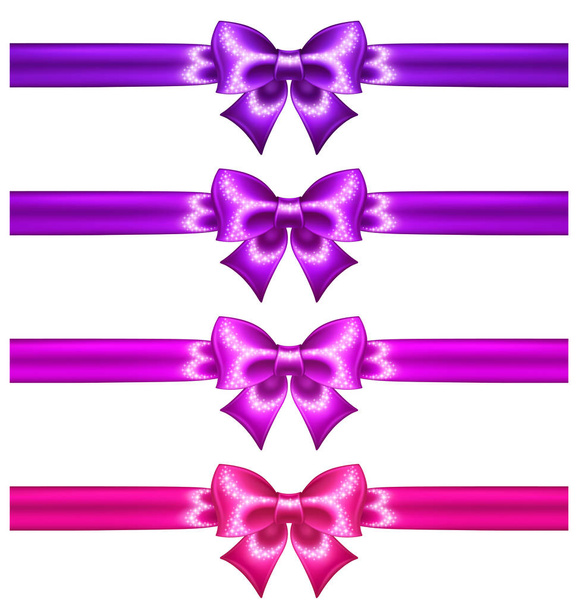  Glitter ultra violet and pink bows with ribbons are perfect for creating gift, wedding, business cards and gift voucher - Vector, Image