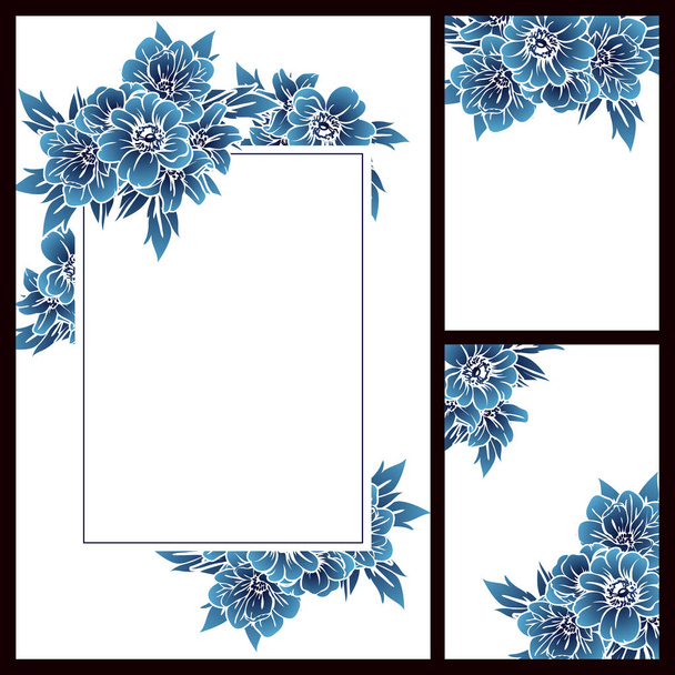 Vintage style flower wedding cards set. Monochrome colored floral elements and frames. - Vector, imagen