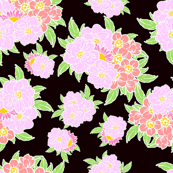 シームレスなビンテージ スタイルの花柄。色で花の要素 - ベクター画像