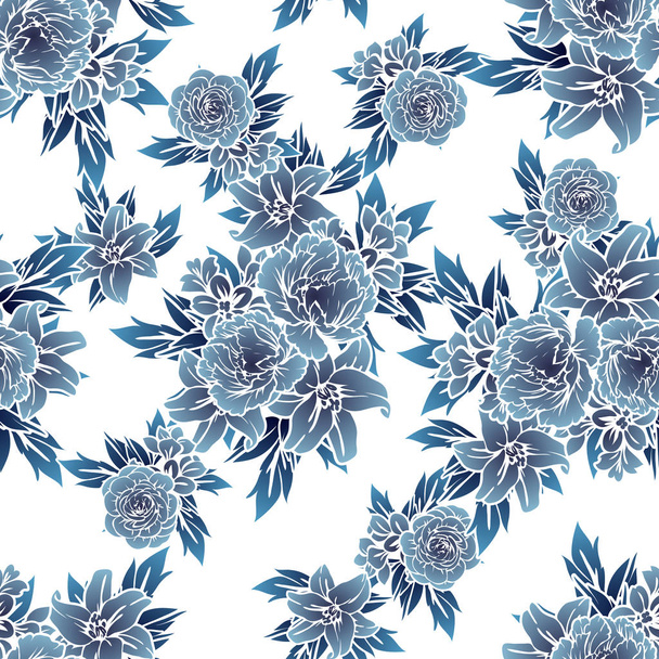 Seamless vintage style monochrome colored flower pattern. Floral elements. - Vector, Image