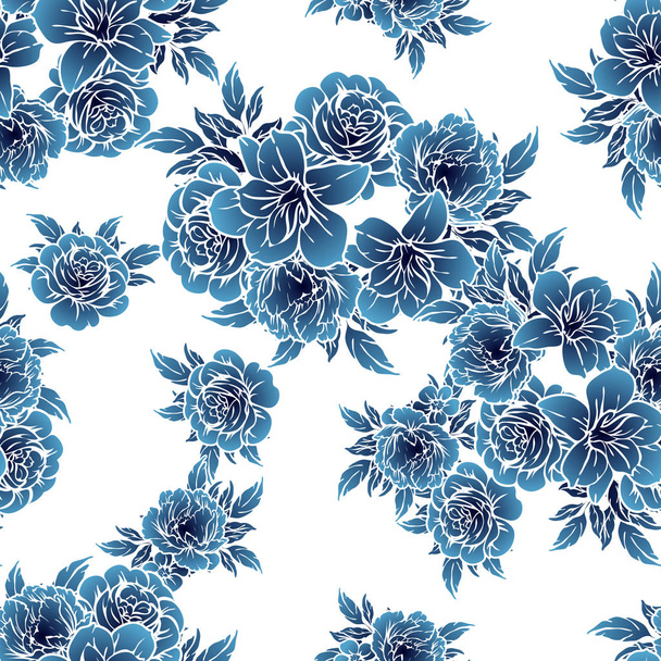 Seamless vintage style monochrome colored flower pattern. Floral elements. - Vector, Imagen