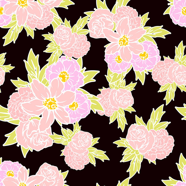 Seamless vintage style flower pattern. Floral elements in color - Vector, imagen