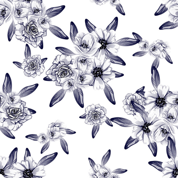 Seamless vintage style monochrome colored flower pattern. Floral elements. - Vector, Image