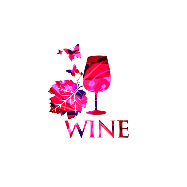 Bicchiere da vino colorato con foglia e farfalle. Illustrazione vettoriale
 - Vettoriali, immagini