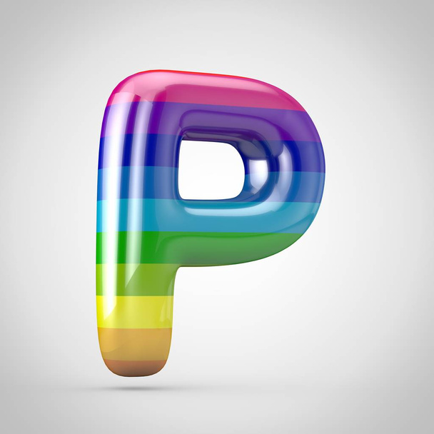 Szivárvány nagybetűs P betűig. 3D render fényes betűtípus, elszigetelt fehér background. - Fotó, kép