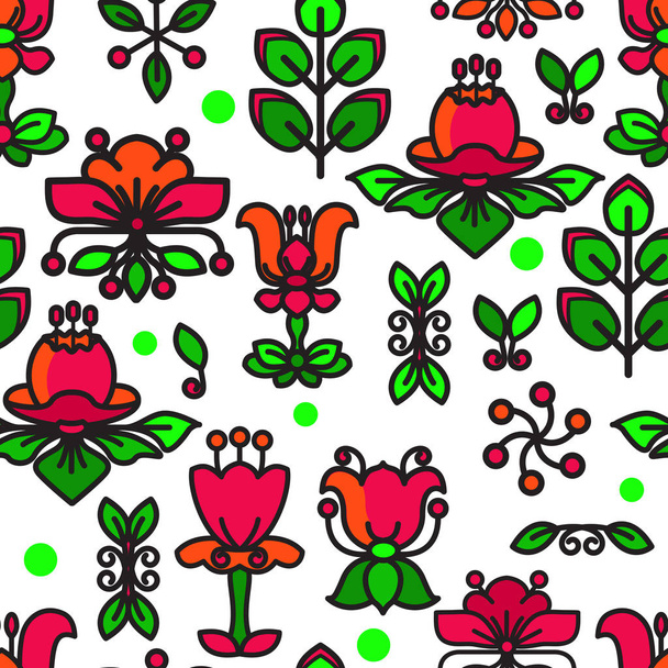 Vector Seamless pattern with flowers and leaves on white background. - Vektori, kuva