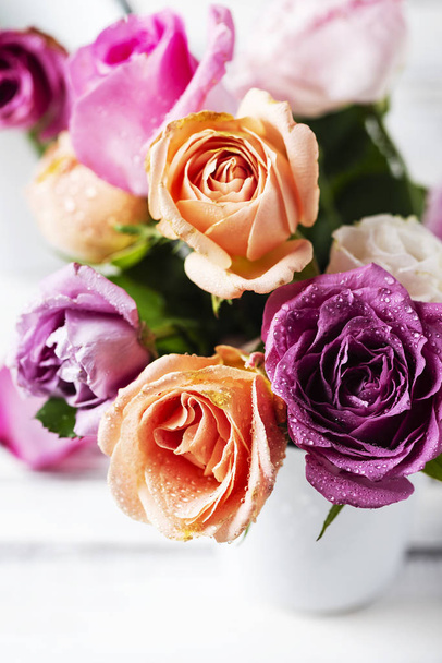Beautiful bunch of pink roses, selective focus - Photo, Image