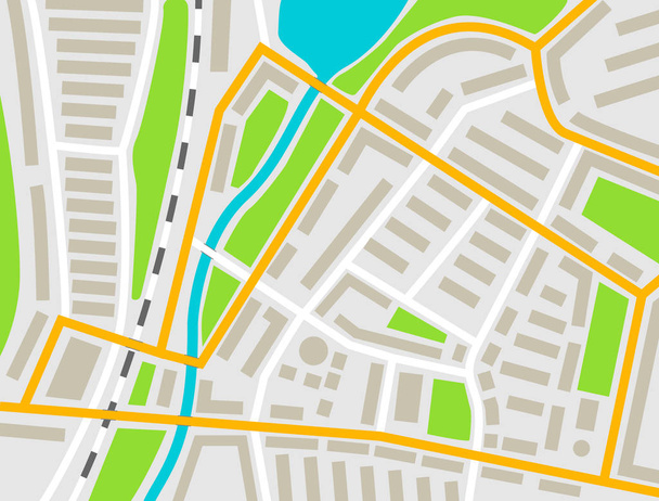 City map colored illustration for navigation program or mobile app. City layout map vector illustration. - Vector, Image
