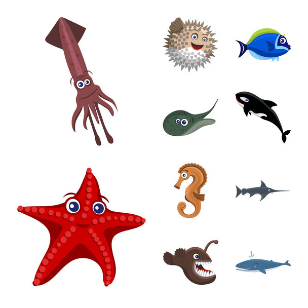Vektoros illusztráció tenger és állati ikonra. Tenger és a tengeri vektor ikon készletek. - Vektor, kép