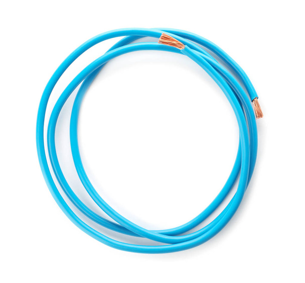 Color cable on white background, top view. Electrician's supply - Foto, immagini